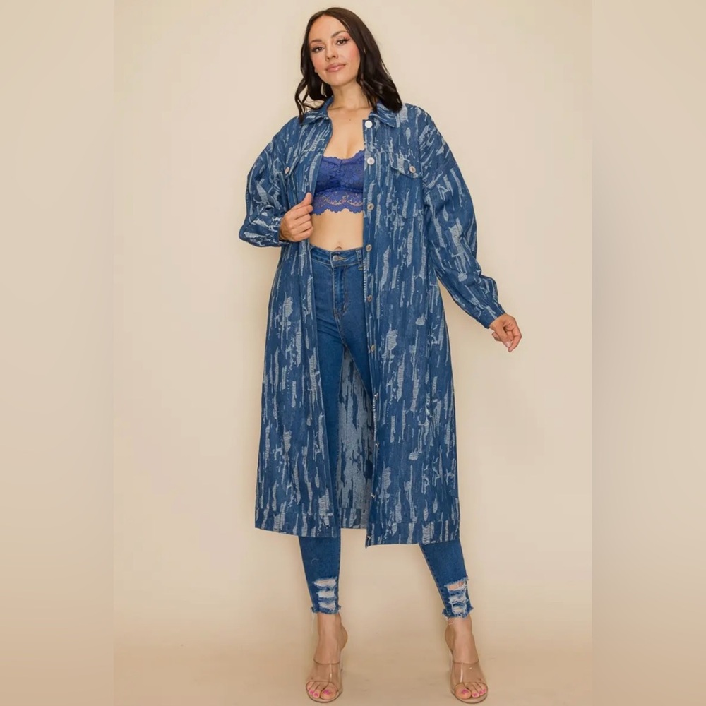 Stylish Blue Denim Duster Coat